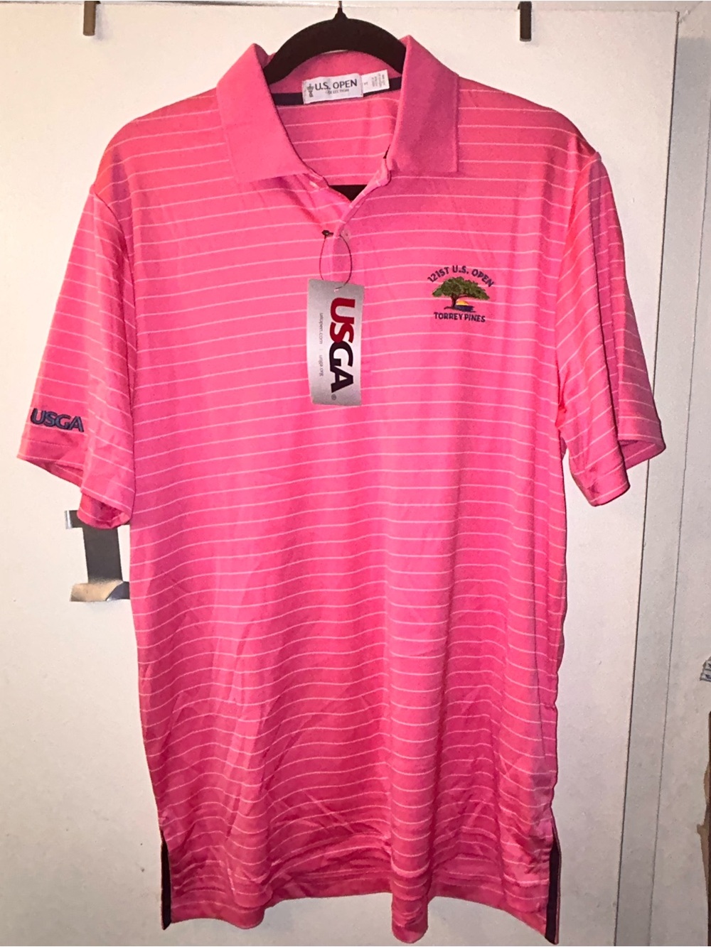 USGA Men’s Pink Striped Performance Polo